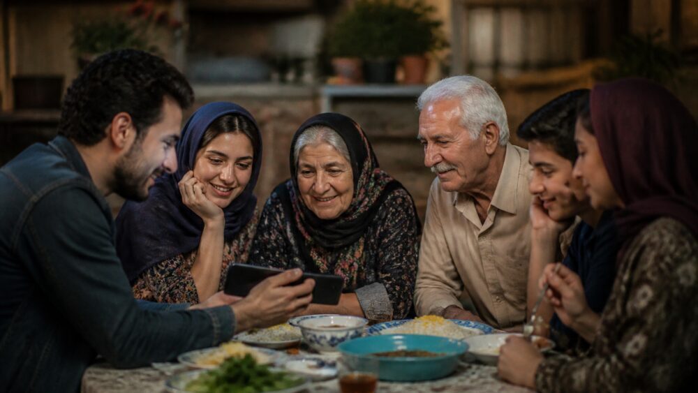 مادربزرگ و نوه اش در آشپزخانه سنتی، در حال آماده کردن غذا با دستور خانوادگی دست نویس