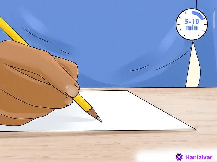 دست در حال نوشتن افکار روی کاغذ با تایمر ۵ تا ۱۰ دقیقه