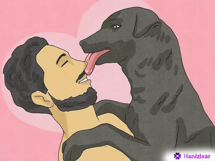سگی در حال لیس زدن صورت صاحبش برای ابراز محبت در پس زمینه صورتی