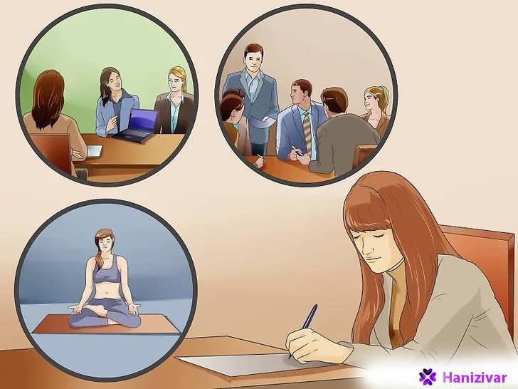 کلاژ فعالیت های روزمره شامل جلسات کاری و یوگا