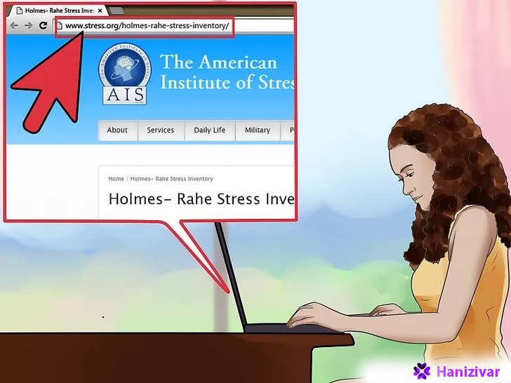 زن در حال تحقیق درباره پرسشنامه استرس هولمز-راه